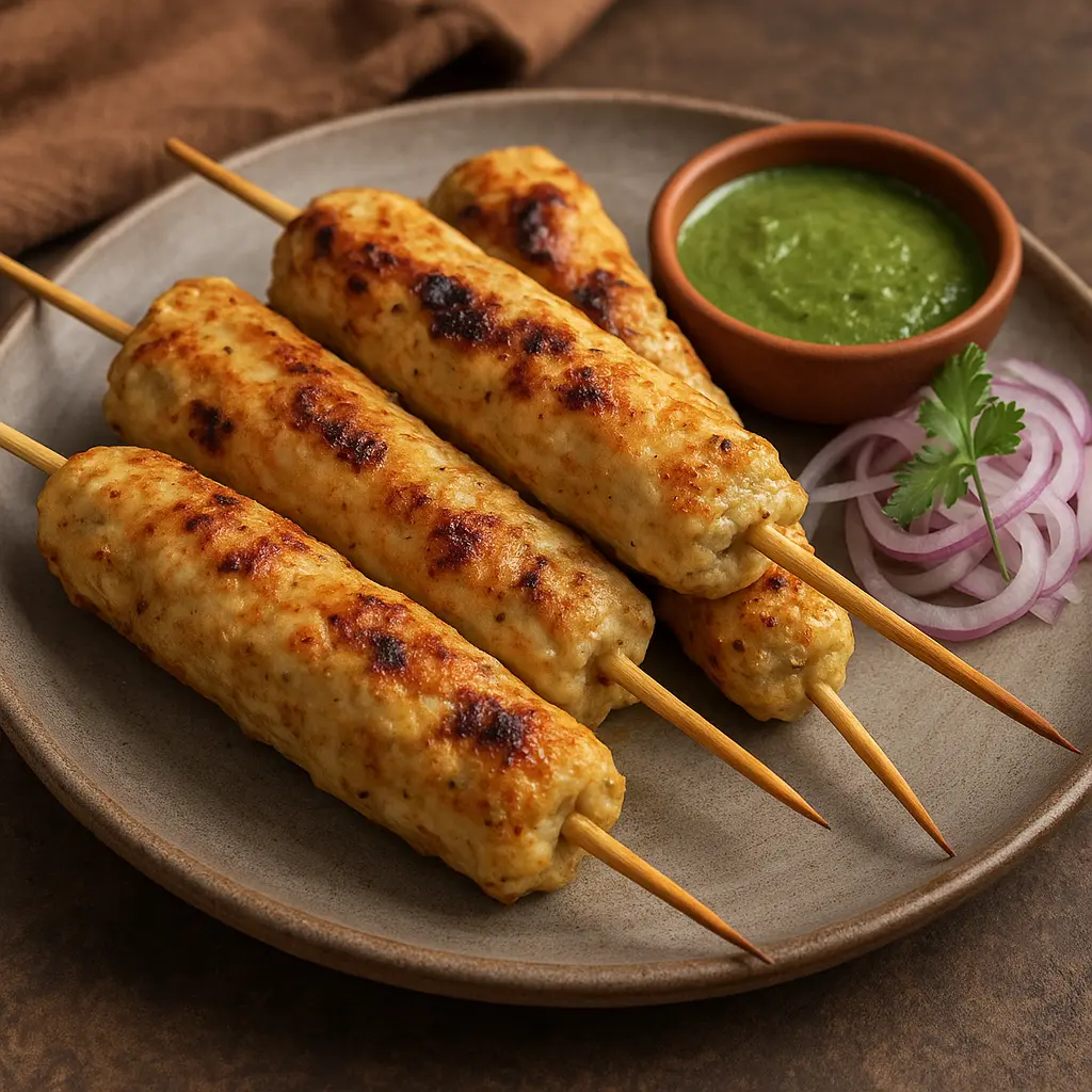 Malai Soya Chaap $13.99 - Grilled Soy Protein at Desi Club Edmonton - Vegetarian protein marinated in creamy yogurt and spices