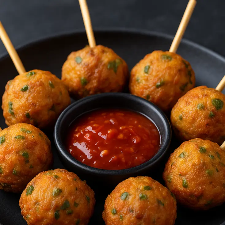 Veg Lollipop - Best Indo-Chinese Vegetarian Appetizer at Desi Club Indian Street Food Edmonton - Crispy vegetable balls with spicy sauce